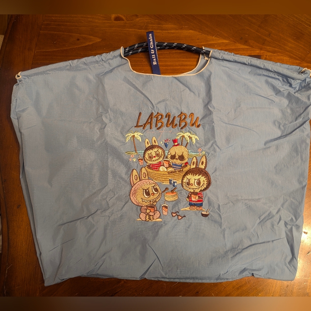 BALL & CHAIN Labubu Cafe Japanese Eco-friendly Embroidered Blue Tote Bag Rare!